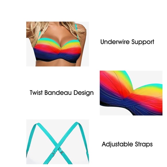 Astylish Women Push Up Two Piece Bikini Swimsuit Swimwear Bathing Suit rainbow - Picture 6 of 8